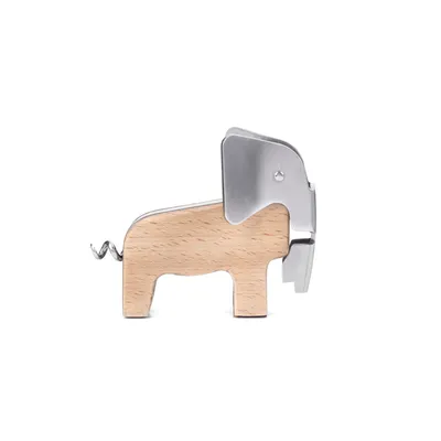 Produktbild von Korkenzieher im Elefanten-Design aus Holz und Edelstahl, 9,5 x 7 x 3 cm