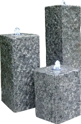 Produktbild von Dehner Gartenbrunnen Nizza mit LED Beleuchtung, warmweiß, 25/35/45 x 14 x 14 cm, Granit, grau
