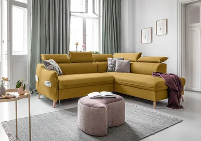 Produktbild von MIUFORM Sweet Harmony - Ecksofa mit Bettfunktion und Bettkasten L-FORM RECHTS - 253x208cm - Honig - Sofa Schlafsofa Couch