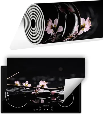 Produktbild von Herdabdeckplatte abdeckung Glaskeramikkochfeld abdeckplatte 90x52 cm Anti Rutsch Matte Aufrollbar, Schwarz Blumen