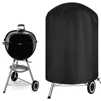 Produktbild von Grillabdeckung fš¹r Holzkohlegrills im Freien, robuste, wasserdichte, runde und wetterfeste Grillabdeckung, schwarz, 90 x 120 cm