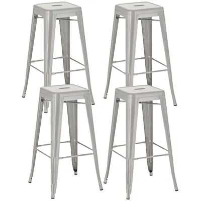 Produktbild von CLP 4er Set Barhocker Joshua aus Metall mit Fußstütze silber