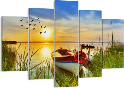 Produktbild von Bild auf Leinwand - Leinwandbild - Boot See Sonnenuntergang Sommer Menschen - 150x100cm - Wand Bild - Wanddeko - Leinwanddruck - Bilder - Kunstdruck - Leinwand bilder - Wandkunst - EA150x100-3053
