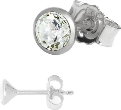 Produktbild von Einzel Kleine Ohrstecker 4,0mm Weißgold 585 14 Karat Gold Ohrring Zirkona Weiß