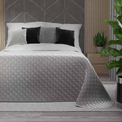 Produktbild von VELVI Dekorative Tagesdecke - graue Eleganz mit geometrischem Muster - 170x210cm