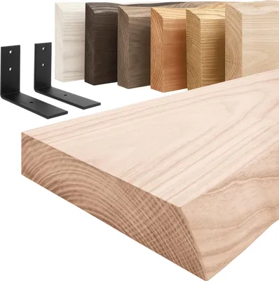 Produktbild von LAMO Manufaktur Wandregal Holz Baumkante  |  Regal Farbe: Roh | mit schwarzem Basic Regalträger | 60 cm