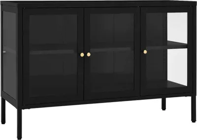 Zdjęcie produktu dla Szafka boczna, czarna, 105x35x70 cm, stal i szkło