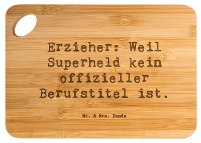 Produktbild von Mr. & Mrs. Panda Brett Spruch Erzieher Superheld - Transparent - Geschenk, holzschneidebrett, Wertschätzung, Kinderbetreuung, Hackbrett, handgefertigte Geschenke, Beruf