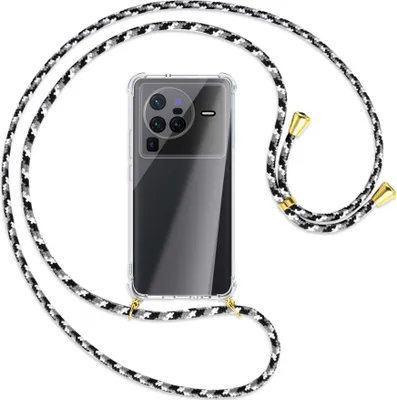 Produktbild von Handykette Backcover-Schutzhülle mit Band (Metall goldfarben) für vivo X80 Pro (V2185A,V2145, 6.78'') - schwarz/grau/weiß