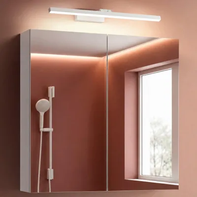 Image de doporro Armoire Murale Salle de Bains avec Miroir et Lampe Strahlenschön Blanc Placard de Rangement Étagères Réglable Blanc Mat en Bois Armoire de Toilette 3 Portes 80x15x70 cm Spiegelschrank 02
