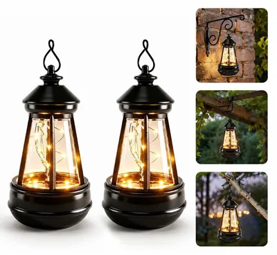 Produktbild von 2er-Set Mini Solar Hängelaternen, 14x7,5cm, warmweiß, IP65 wasserdicht – Solarlampe & Gartendeko für Terrasse & Balkon