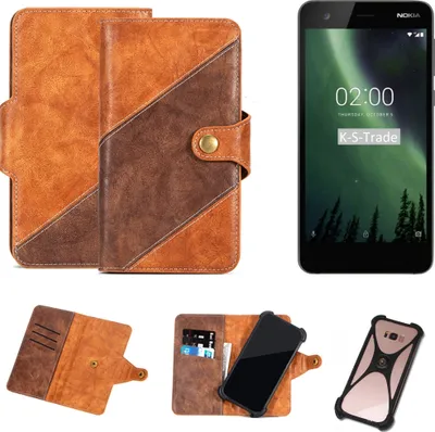 Produktbild von K-S-Trade Handy-Hülle Schutz-Hülle Bookstyle Case Wallet-Case kompatibel mit Nokia 2 Dual-SIM Handy Cover Bumper Kantenschutz Smartphone dunkelbraun