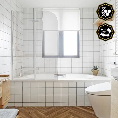 Produktbild von Clanmacy Badewannenaufsatz Duschabtrennung Faltwand Badewanne Duschwand aus 6mm NANO Easy Clean Glas 180° ESG Klar Glas 2-teilig faltbar 100*140CM Silber