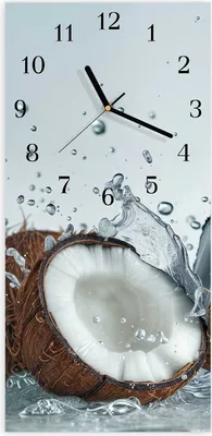 Produktbild von Wanduhr aus Glas mit Motiv Kokosnuss Wasserplatsch- 30 x 60 cm - inkl. Aufhängesystem