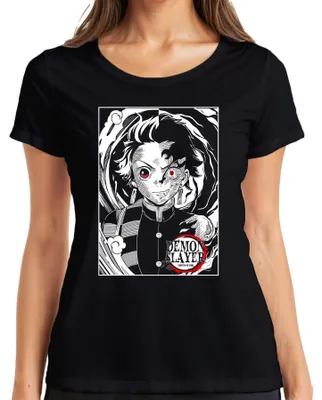 Immagine prodotto di Maglietta da donna dell'anime Demon Slayer Tanjiro mezzo bruciato Kimetsu no Yaiba, nero, S