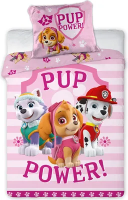 Produktbild von Kinder Wendebettwäsche Paw Patrol Pup Power Rosa gestreift Blumen Sterne Tatzen 160 x 200 Bettdecke + 70 x 80 cm Kopfkissen, 100% Baumwolle, mit Reißverschluss