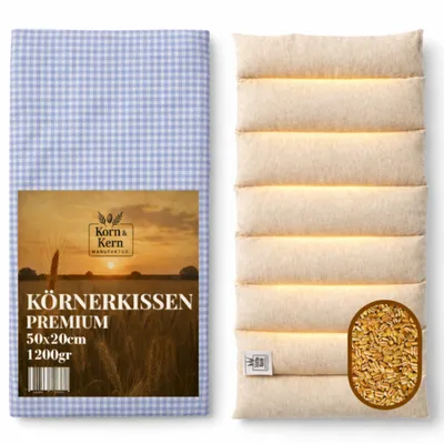 Produktbild von KORN & KERN Manufaktur® Körnerkissen XXL 50×20 cm – 1200g Premium Wärmekissen mit Bezug – Extra Großes Mikrowellenkissen für Nacken, Rücken & Schulter