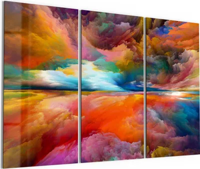 Produktbild von DEQORI Glasbild Echtglas 3x50x100 cm 'Gespiegelte Farbwolken' Wandbilder XXL groß