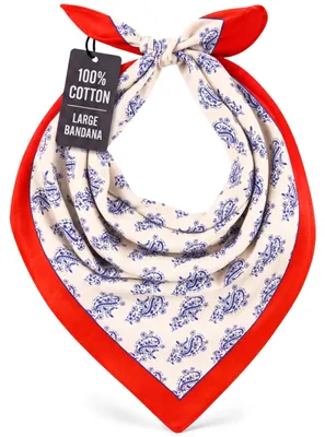 Imagen del producto de Pañuelo para el pelo, color crema con estampado occidental azul y rojo, talla estándar, accesorio de moda