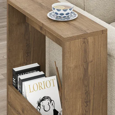 Produktbild von DECORTIE Simpi Moderner Beistelltisch, Dunkel Eiche Effekt, Mehrzweck mit Kreativität 2 Etagen 55 x 20 x 60 cm