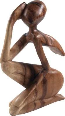 Produktbild von Holzfigur, Statue, Deko Objekt Feng Shui 20 cm - Denker / Hellbraun, Dekoobjekte