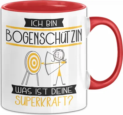 Produktbild von Bogenschützin Geschenk Tasse Ich Bin Bogenschützin Was Ist Deine Superkraft Geschenkidee Lustig Geburtstag Weihnachten (Rot)