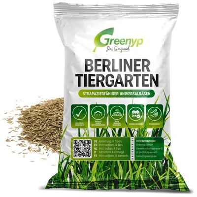 Produktbild von Greenyp® Berliner Tiergarten I robuster & schnellkeimender Universalrasen I 2,5kg für 100m² I Zierrasen Grassamen Rasensamen Rasensaat Gras Nachsaat