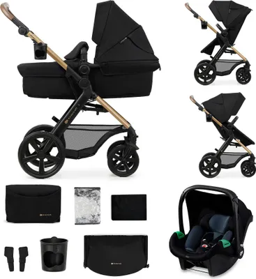Image de Kinderkraft MOOV2 Set poussette 3 en 1 jusqu'à 26 kg avec siège enfant I-SIZE 40-75 cm, fonction buggy, position couchée réglable, grande capote extensible, roues en mousse Eva, noir