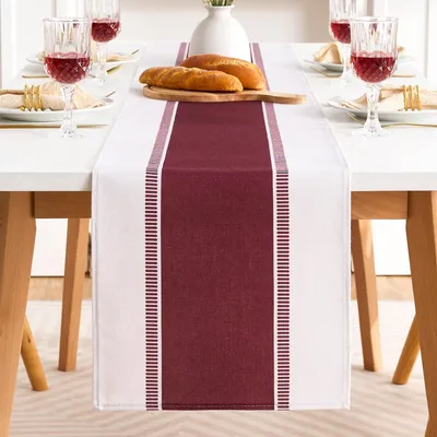 Image de Nappe en coton et lin moderne avec des rayures rouges