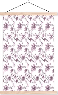 Produktbild von MuchoWow® Textilposter Blumen - Muster - Rosa 120x180 cm mit holzfarbenen Rahmen - Textil-Plakat