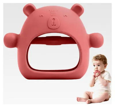 Produktbild von Beißring für Babys – BPA-freies Silikon Zahnungshilfsmittel ab 0 Monate – Weiches Beißspielzeug für Kleinkinder – Greifbare Zahnungshandschuhe in Rot & Blau