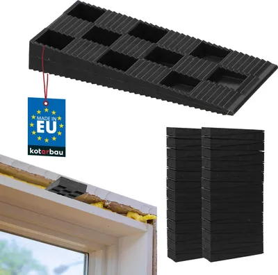 Immagine prodotto di KOTARBAU® Set di 50 cunei di montaggio in plastica 94 x 44 x 14 mm per finestre Porte Telai di porte Telai di finestre Nero