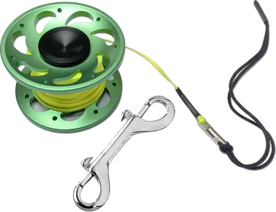 Produktbild von Riff 15m Reel aus Aluminium mit Doppelkarabiner, Farbe:grün