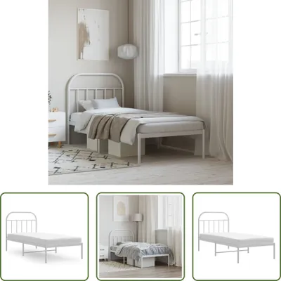 Zdjęcie produktu dla The Living Store Rama łóżka z zagłówkiem metalowa biała 90x200 cm