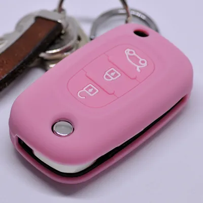 Produktbild von Auto Schlüssel Silikon Schutz Hülle Rosa kompatibel mit Renault Twingo Clio Smart Forfour 3 Tasten Klappschlüssel