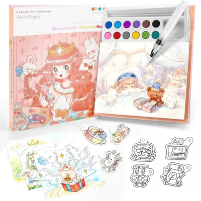 Produktbild von Wasserfarben Malbuch 3-in-1 Set mit 12 Farben – Kreativbuch für Kinder ab 3 Jahren
