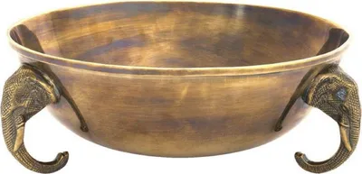 Produktbild von Casa Padrino Luxus Edelstahl Deko Schüssel mit 3 dekorativen Messing Elefantenköpfen Vintage Messingfarben Ø 32 x H. 11 cm - Edle Obstschale - Hotel & Restaurant Accessoires