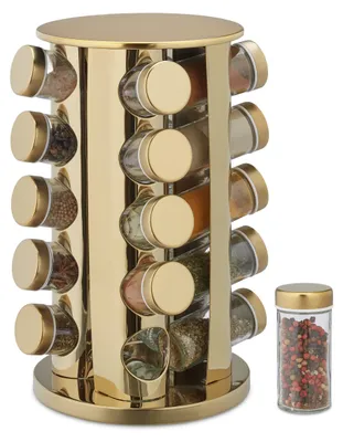 Drehbarer Gewürzcarousel, 20 Gläser, Edelstahl, Gold/Transparent