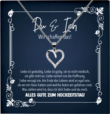 Produktbild von 22Feels Echt Silber Halskette - Du und Ich Hochzeitstag Ehefrau Geschenk Frauen Schmuck Set für Sie - Herz Anhänger, Karte