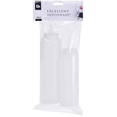 Produktbild von Excellent Houseware, 2 Quetschflaschen Soßenspender, 250ml & 500ml, Kunststoff, weiß, spülmaschinengeeignet für Ketchup & Senf