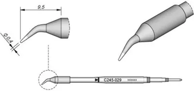 Produktbild von JBC Lötspitze Serie C245, Rundform, C245029/Ø 0,4 mm, gebogen C245029