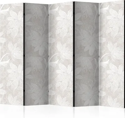 Produktbild von Akusticher Raumteiler Blumen Foto Paravent 225x172 cm beidseitig auf Vlies-Leinwand bedruckt Akustikschaum Trennwand Spanische Wand Sichtschutz Home Office Natur Botanik weiß grau f-C-0256-z-c