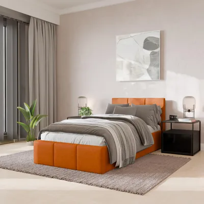 Zdjęcie produktu dla Muralo Łóżko Pojedyncze do Sypialni 90x200 cm Łóżko Tapicerowane z Pojemnikiem Żółte
