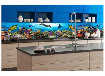 Produktbild von Küchenrückwand Folie selbstklebend FISCHE IM OZEAN 350 x 60 cm - Klebefolie - Dekofolie - Spritzschutz für Küche -