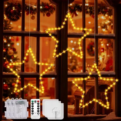 3er-Set LED-Sterne, 45 LEDs, batteriebetrieben, Timer, IP44, warmweiß