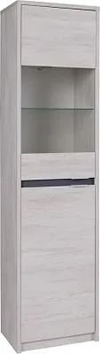 Produktbild von Furmeb24 - DENVER WIT50 - Eintürige Vitrine mit Regalen, Glas , Eiche weiß / Graphit glänzend.