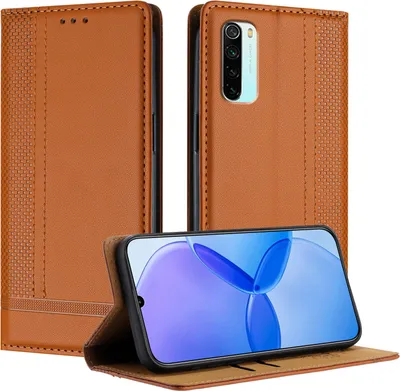 Produktbild von Handyhülle für Xiaomi Redmi Note 8 Leder Flip Klappbare Schutzhülle mit Standfunktion Braun