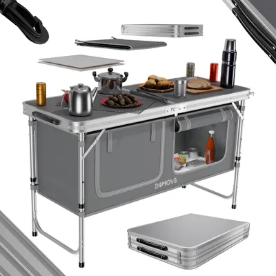 Produktbild von 24MOVE® Campingküche faltbar, Outdoorküche höhenverstellbar, mit Arbeitsplatte und Staufächern inkl. Tragetasche