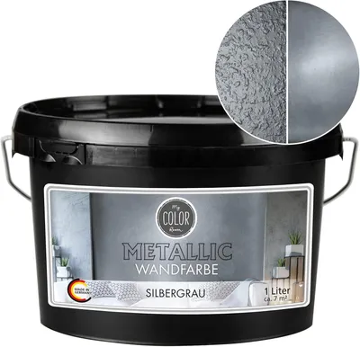 Produktbild von Viva Decor My Color Room Metallic Wandfarbe Silber-Grau 1 l, Effektfarbe für Wände & Decken innen, wasserbasiert, hochdeckend & abriebfest