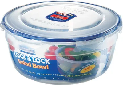 A clear, well-lit studio shot of a Lock & Lock salad bowl.